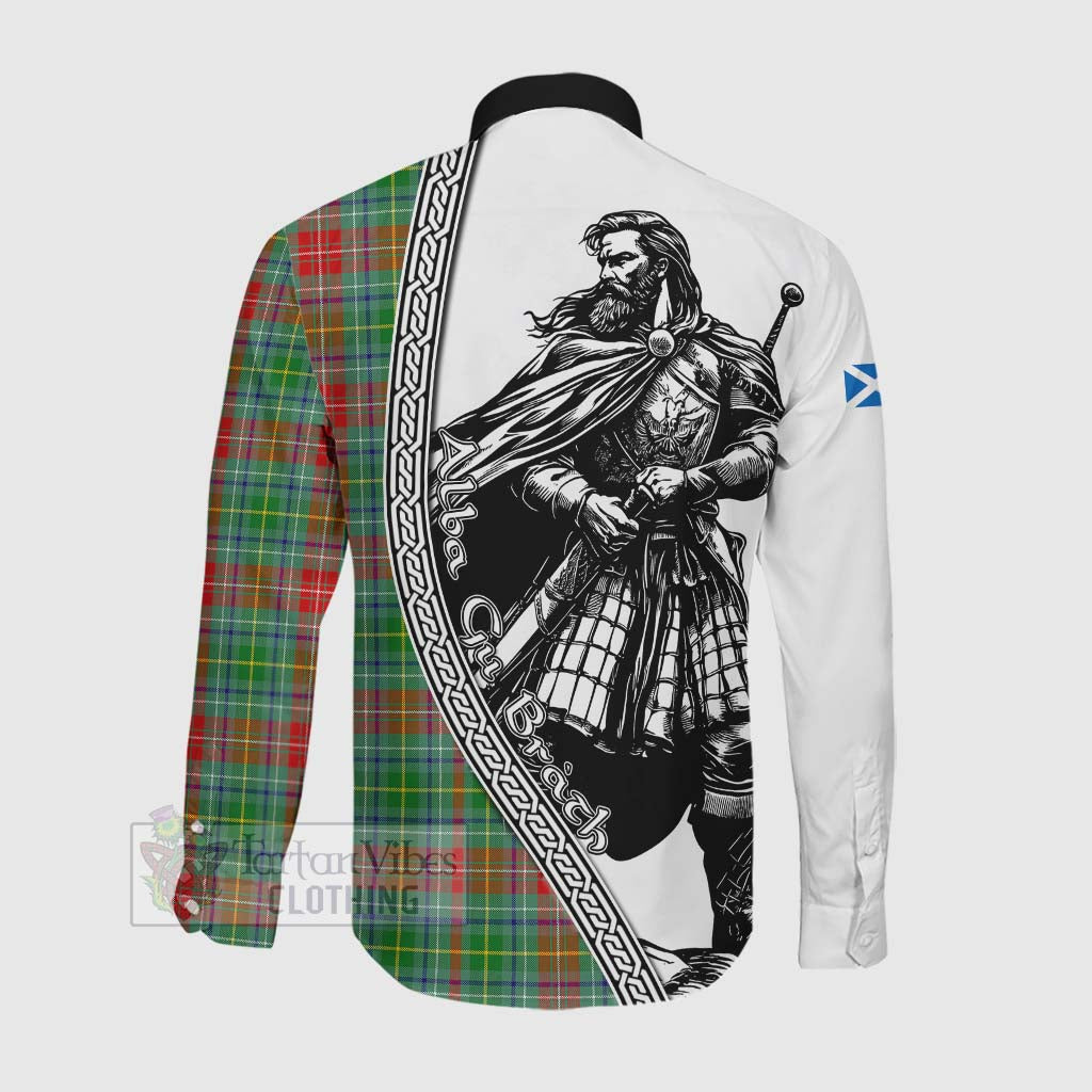 Muirhead Tartan Clan Crest Long Sleeve Button Shirt with Highlander Warrior Celtic Style Men's Shirt - Tartan Vibes Clothing
