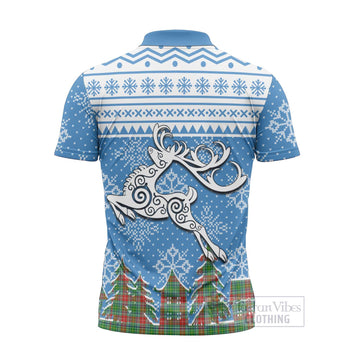 Muirhead Clan Christmas Zipper Polo Shirt Celtic Reindeer Style - Tartan Vibes Clothing