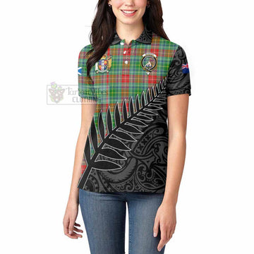 Muirhead Crest Tartan Women's Polo Shirt with New Zealand Silver Fern Half Style - Tartan Vibes Clothing