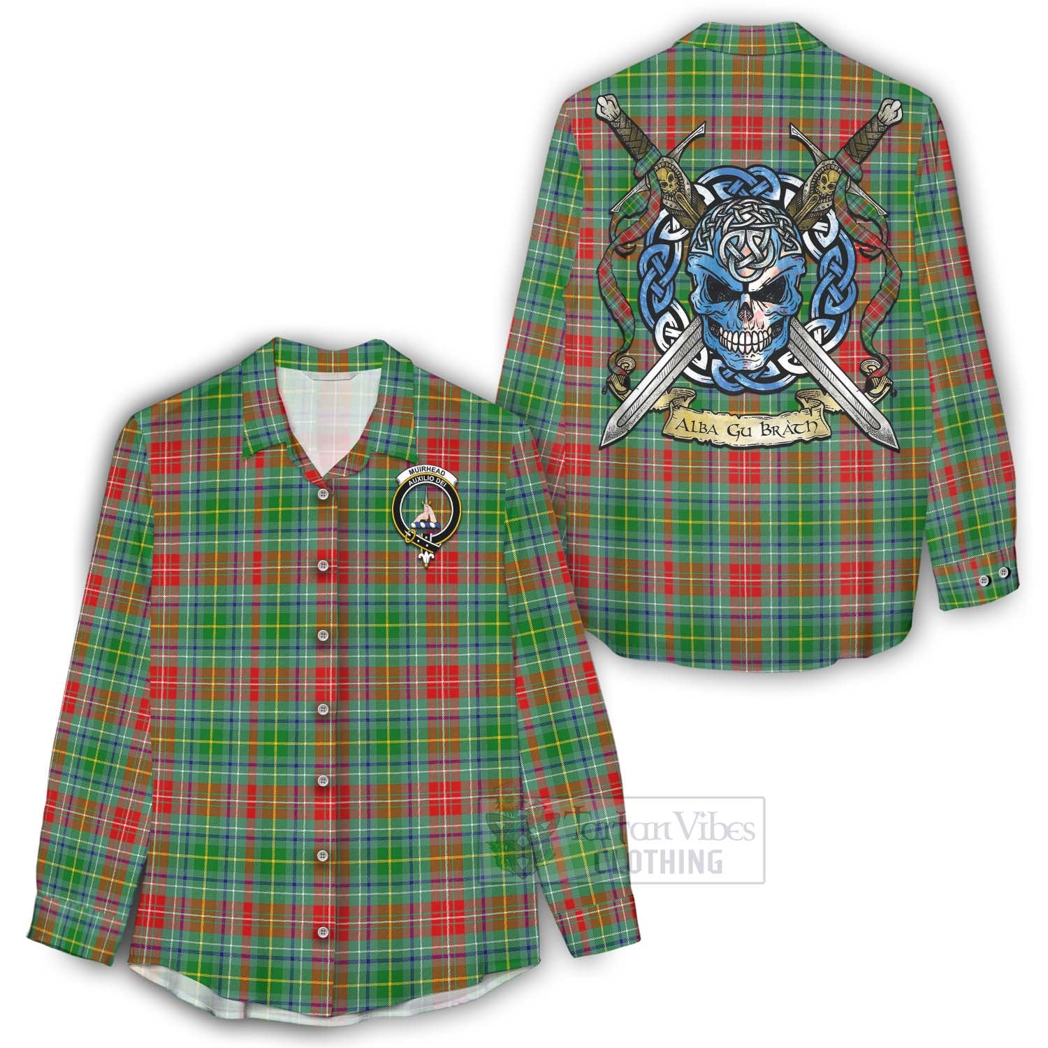 Muirhead Tartan Women's Casual Shirt with Family Crest Celtic Skull Style - Tartan Vibes Clothing