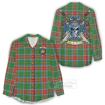 Muirhead Tartan Women's Casual Shirt with Family Crest Celtic Skull Style - Tartan Vibes Clothing