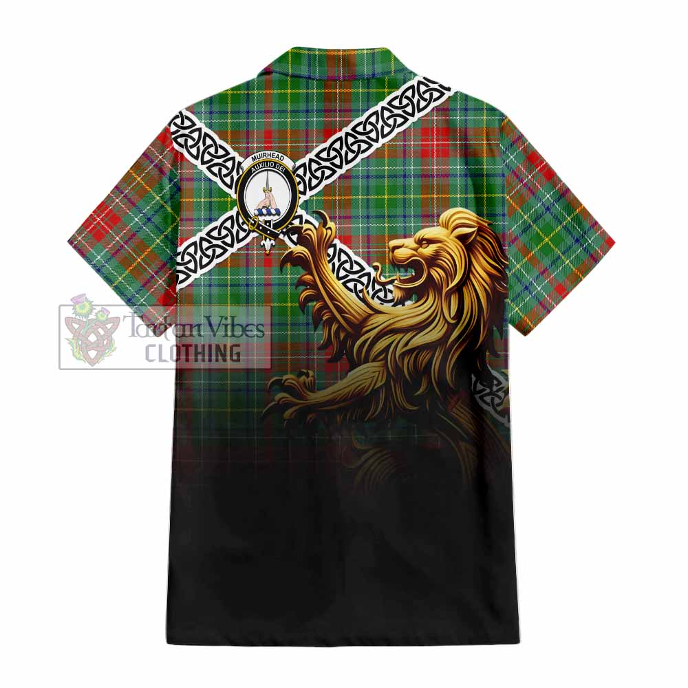 Muirhead Crest Tartan Hawaiian Shirt with Golden Lion Emblem Celtic Style - Tartan Vibes Clothing