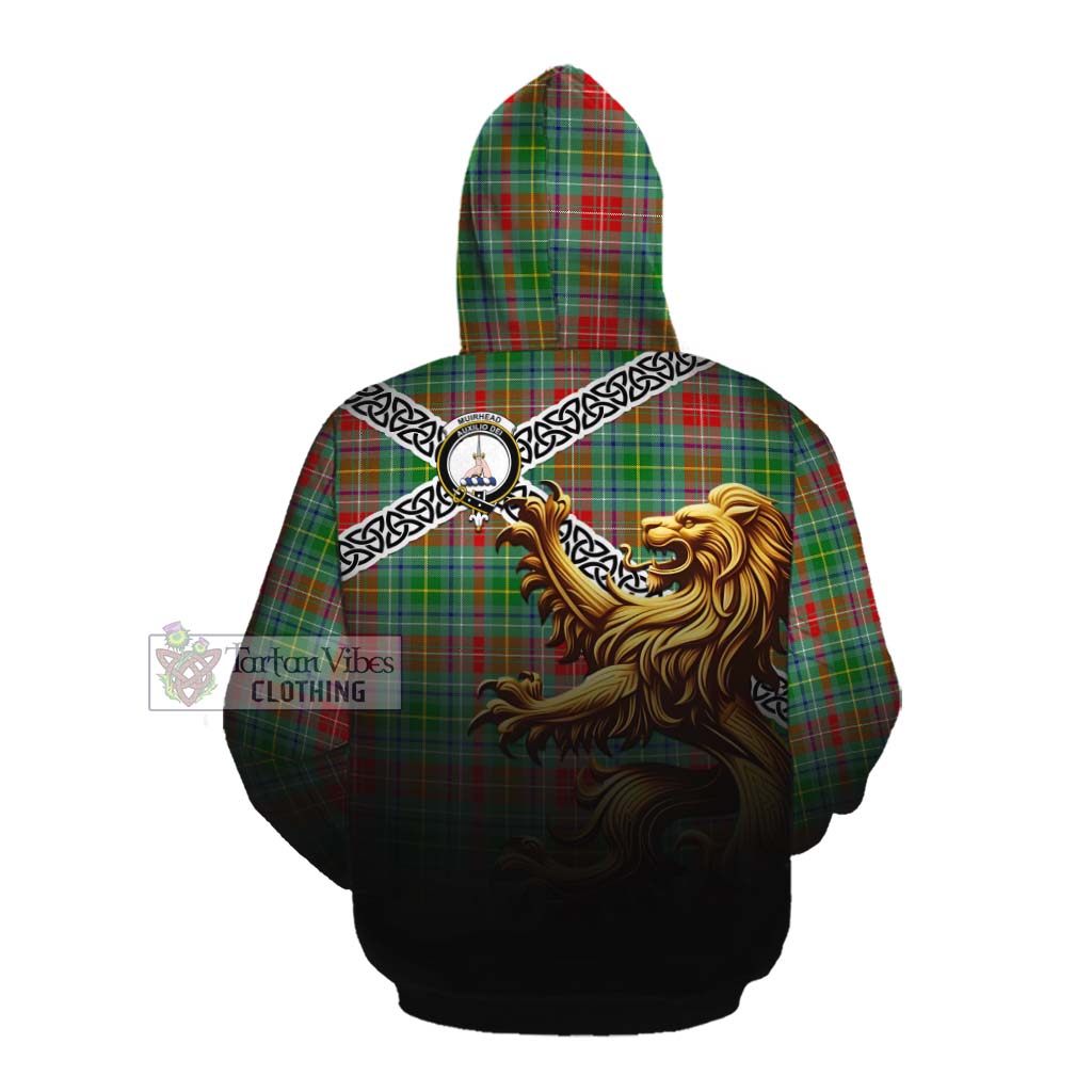 Muirhead Crest Tartan Cotton Hoodie with Golden Lion Emblem Celtic Style Pullover Hoodie - Tartan Vibes Clothing