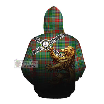 Muirhead Crest Tartan Cotton Hoodie with Golden Lion Emblem Celtic Style Pullover Hoodie - Tartan Vibes Clothing
