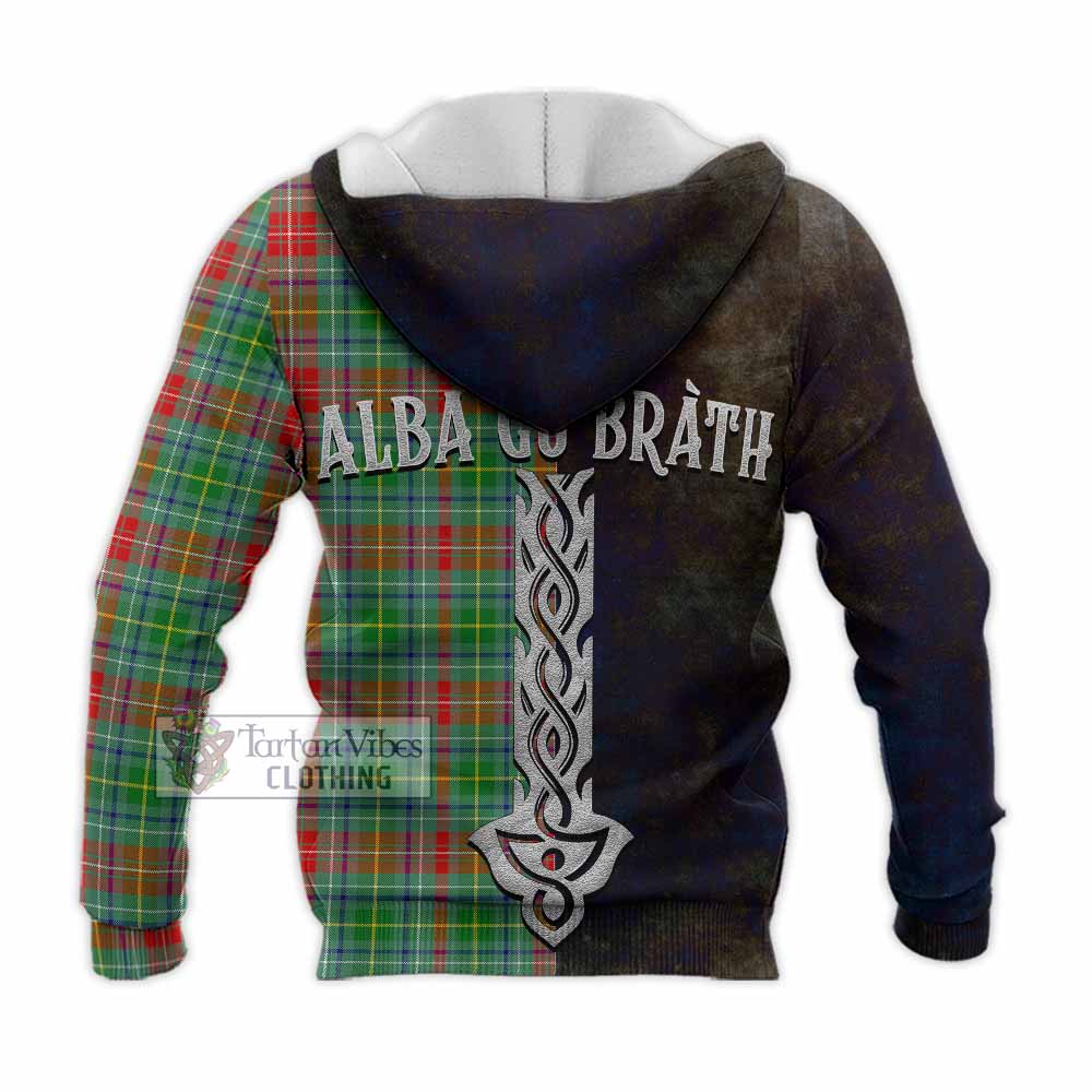 Tartan Vibes Clothing Muirhead Tartan Family Crest Knitted Hoodie Alba Gu Brath Be Brave Lion Ancient Style