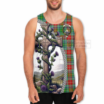 Muirhead Tartan Men's Tank Top with Family Crest and St. Andrew's Cross Accented by Thistle Vines - Tartan Vibes Clothing