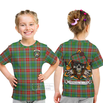 Muirhead Tartan Kid T-Shirt with Family Crest and Bearded Skull Holding Bottles of Whiskey - Tartan Vibes Clothing
