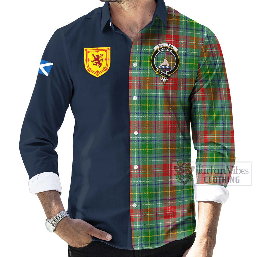 Muirhead Tartan Long Sleeve Button Shirt Alba with Scottish Lion Royal Arm Half Style Men's Shirt - Tartan Vibes Clothing