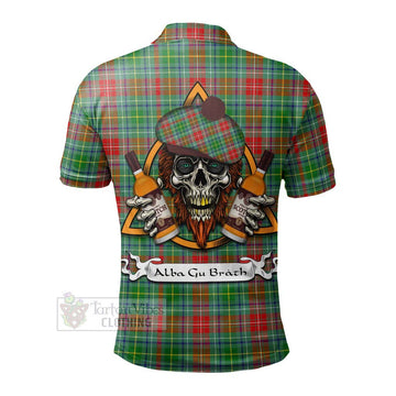 Muirhead Tartan Polo Shirt with Family Crest and Bearded Skull Holding Bottles of Whiskey - Tartan Vibes Clothing