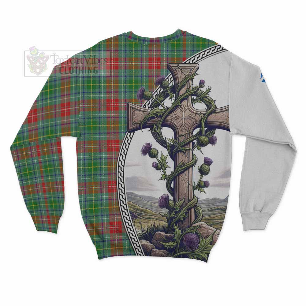 Muirhead Tartan Sweatshirt with Family Crest and St. Andrew's Cross Accented by Thistle Vines - Tartan Vibes Clothing