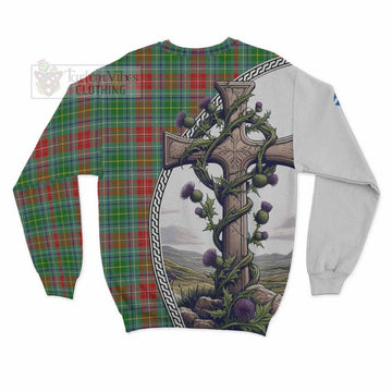 Muirhead Tartan Sweatshirt with Family Crest and St. Andrew's Cross Accented by Thistle Vines - Tartan Vibes Clothing