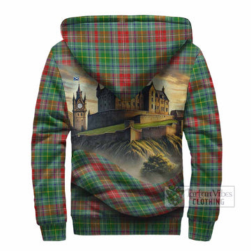 Muirhead Tartan Family Crest Sherpa Hoodie with Scottish Ancient Castle Style - Tartan Vibes Clothing