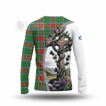 Muirhead Tartan Long Sleeve T-Shirt with Family Crest and St. Andrew's Cross Accented by Thistle Vines - Tartan Vibes Clothing