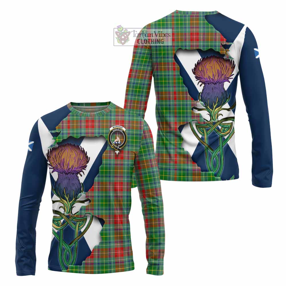 Tartan Vibes Clothing Muirhead Tartan Family Crest Long Sleeve T-Shirt Scottish Thistle Celtic Inspired