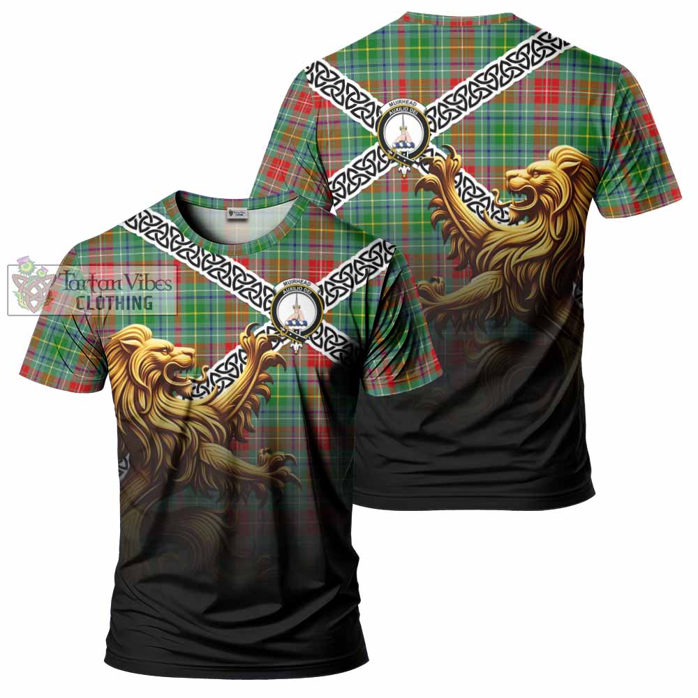 Muirhead Crest Tartan T-Shirt with Golden Lion Emblem Celtic Style - Tartan Vibes Clothing