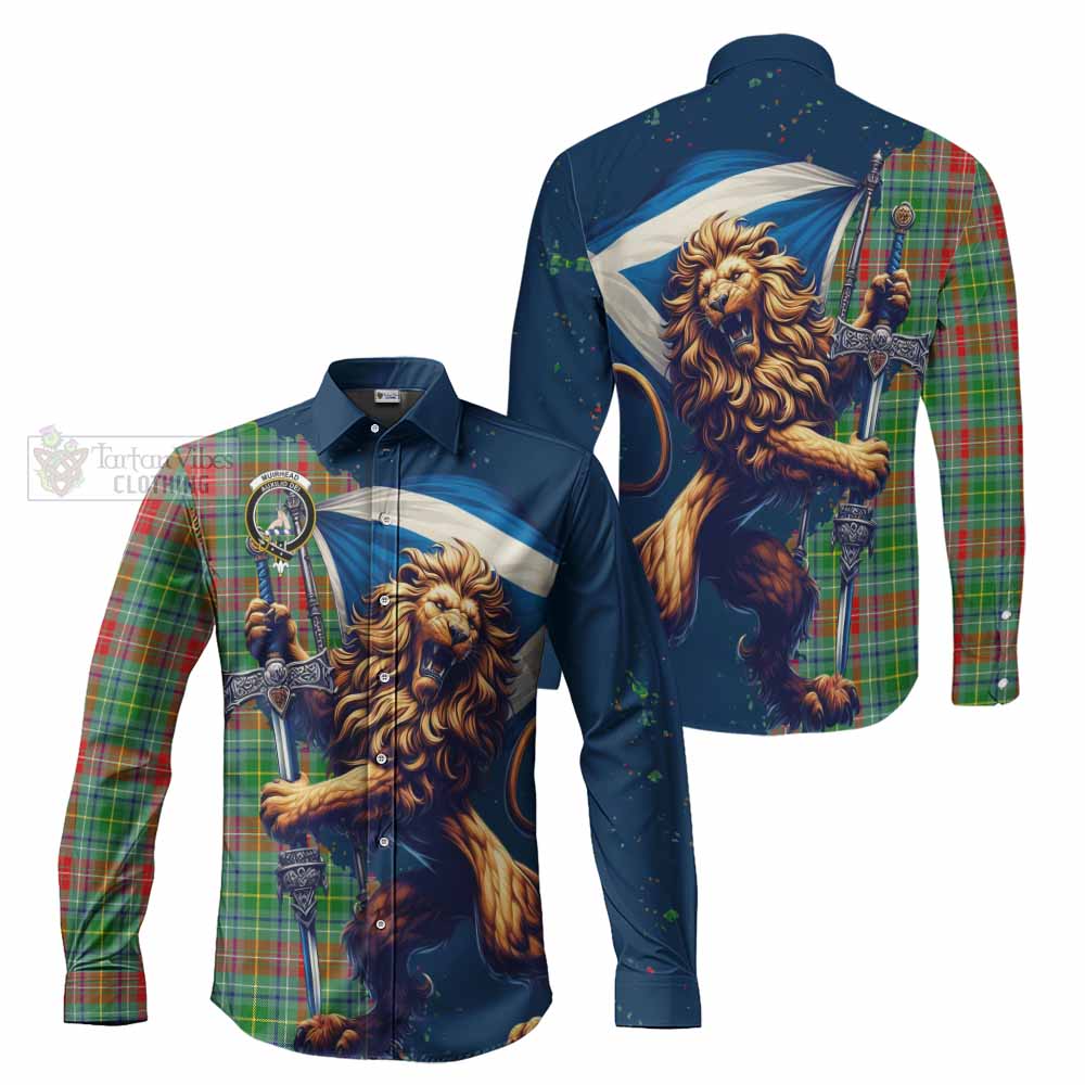 Muirhead Tartan Family Crest Long Sleeve Button Shirt with Scottish Majestic Lion - Tartan Vibes Clothing