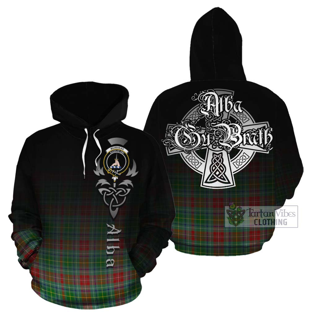 Tartan Vibes Clothing Muirhead Tartan Cotton Hoodie Featuring Alba Gu Brath Family Crest Celtic Inspired