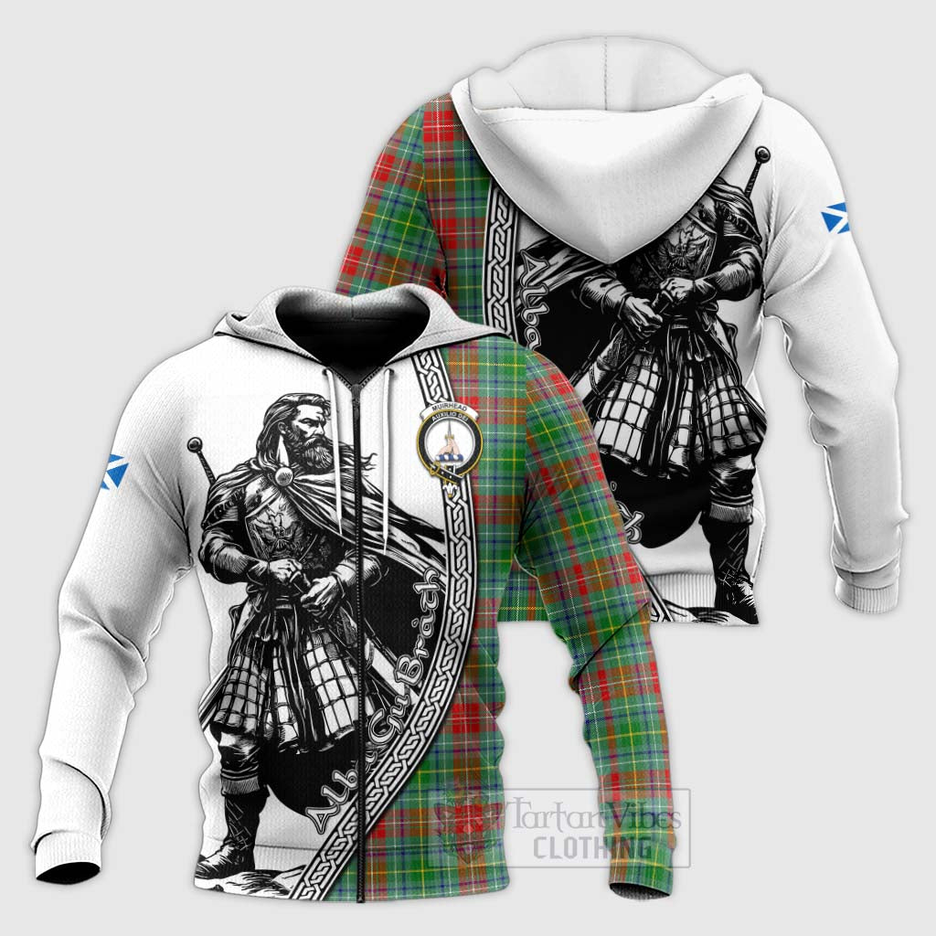 Muirhead Tartan Clan Crest Knitted Hoodie with Highlander Warrior Celtic Style Unisex Knitted Zip Hoodie - Tartan Vibes Clothing