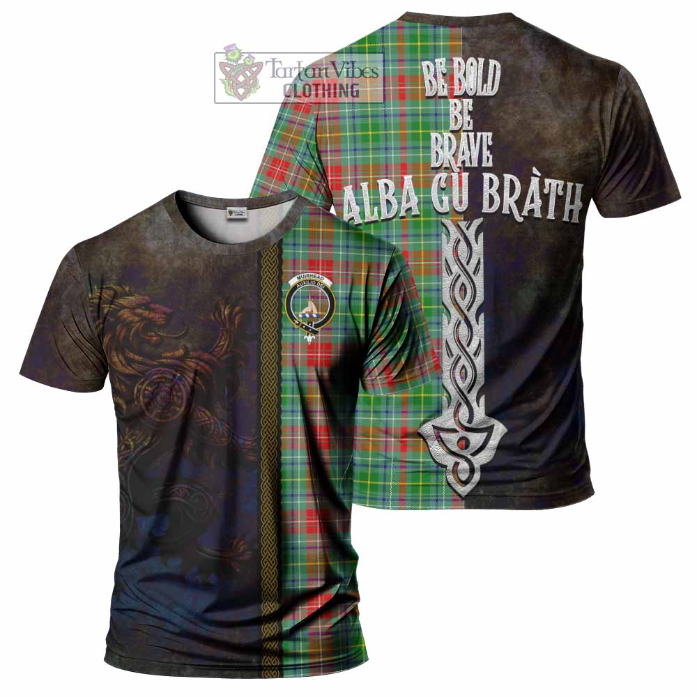 Tartan Vibes Clothing Muirhead Tartan Family Crest T-Shirt Alba Gu Brath Be Brave Lion Ancient Style