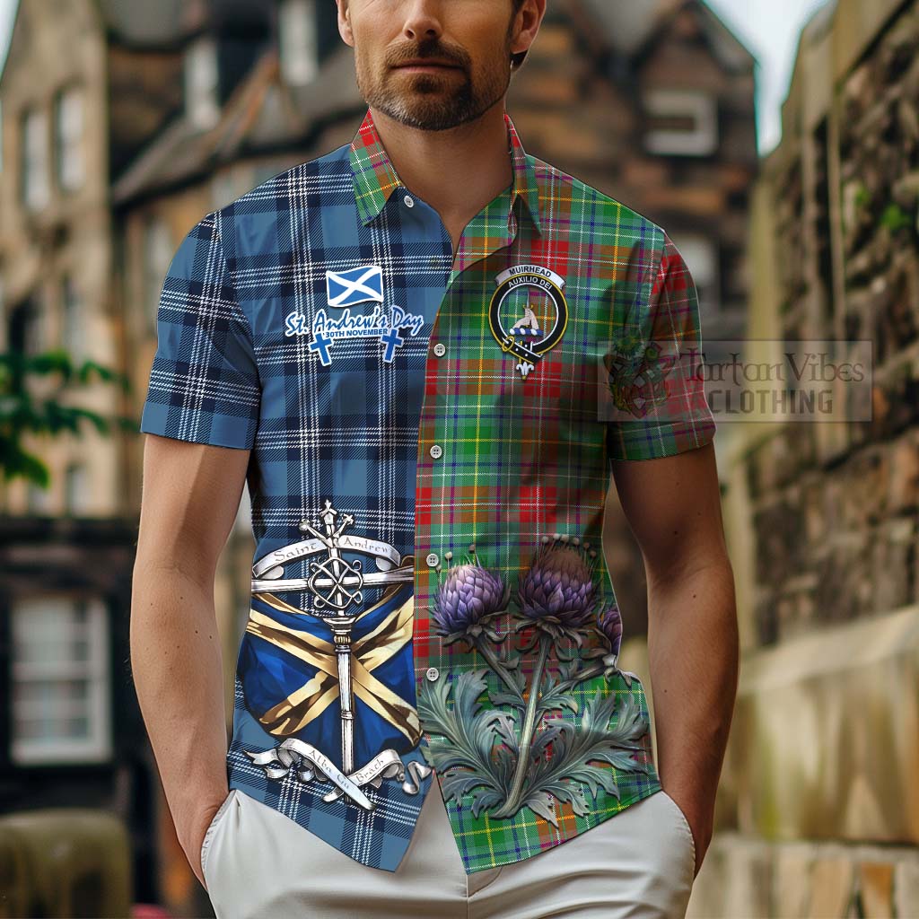 Muirhead Tartan Hawaiian Shirt Happy St. Andrew's Day Half Tartan Style - Tartan Vibes Clothing