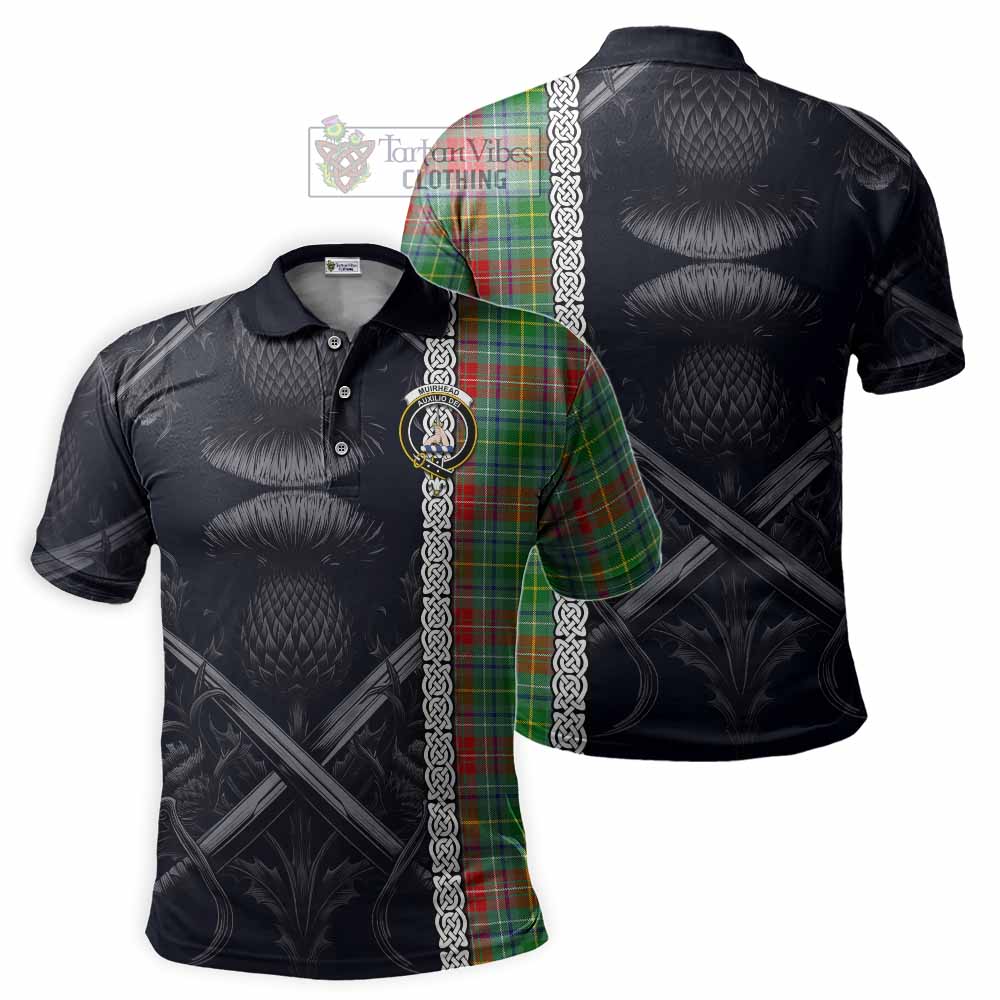 Muirhead Tartan Polo Shirt with Family Crest Cross Sword Thistle Celtic Vibes - Tartan Vibes Clothing