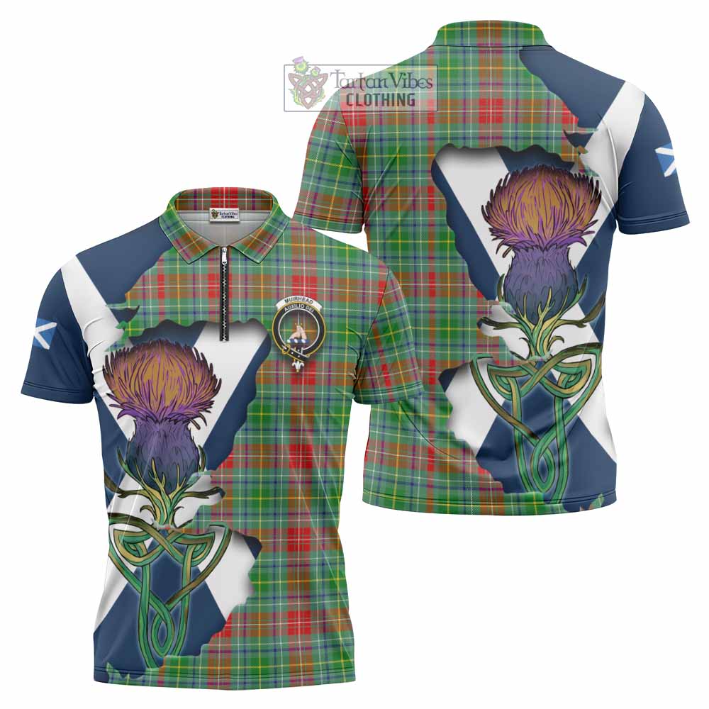 Muirhead Tartan Family Crest Zipper Polo Shirt Scottish Thistle Celtic Inspired - Tartan Vibes Clothing