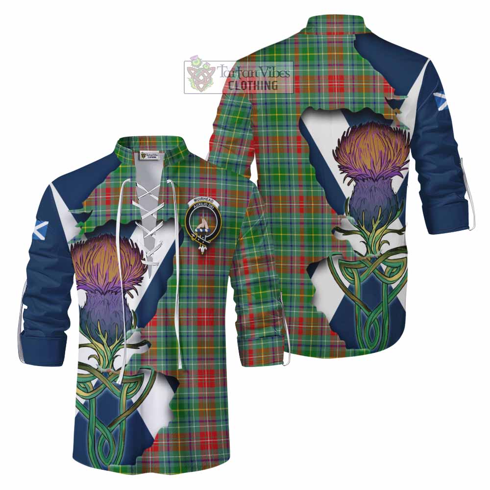 Tartan Vibes Clothing Muirhead Tartan Family Crest Ghillie Kilt Shirt Scottish Thistle Celtic Inspired