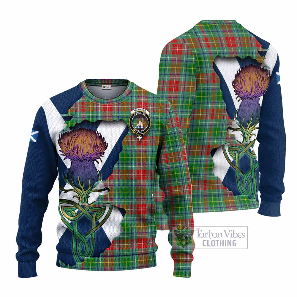 Tartan Vibes Clothing Muirhead Tartan Family Crest Knitted Sweater Scottish Thistle Celtic Inspired