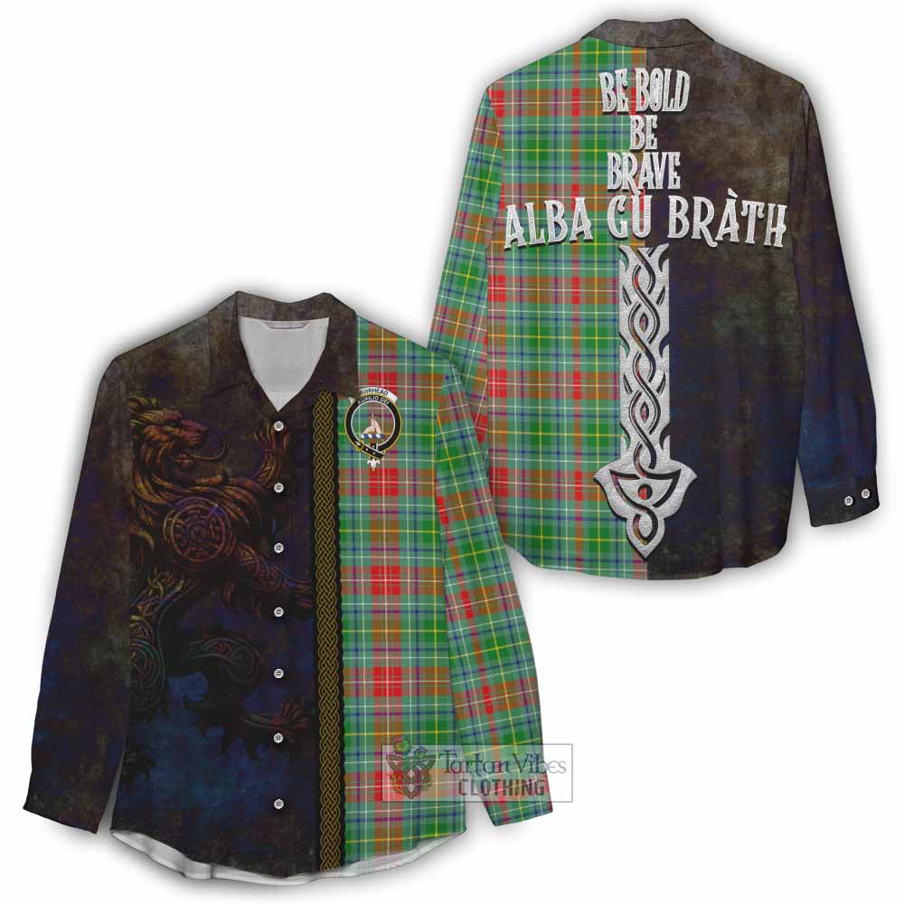 Tartan Vibes Clothing Muirhead Tartan Family Crest Women's Casual Shirt Alba Gu Brath Be Brave Lion Ancient Style