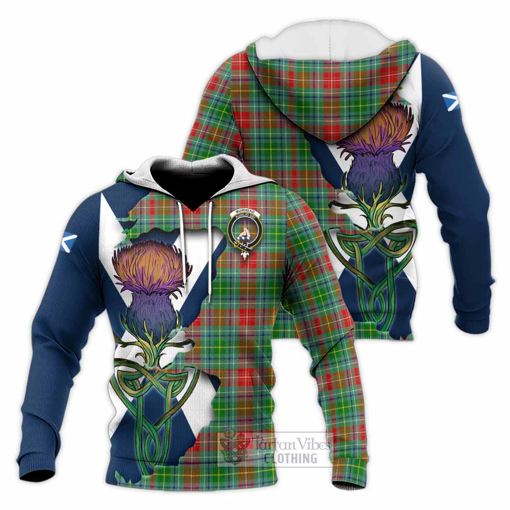 Tartan Vibes Clothing Muirhead Tartan Family Crest Knitted Hoodie Scottish Thistle Celtic Inspired