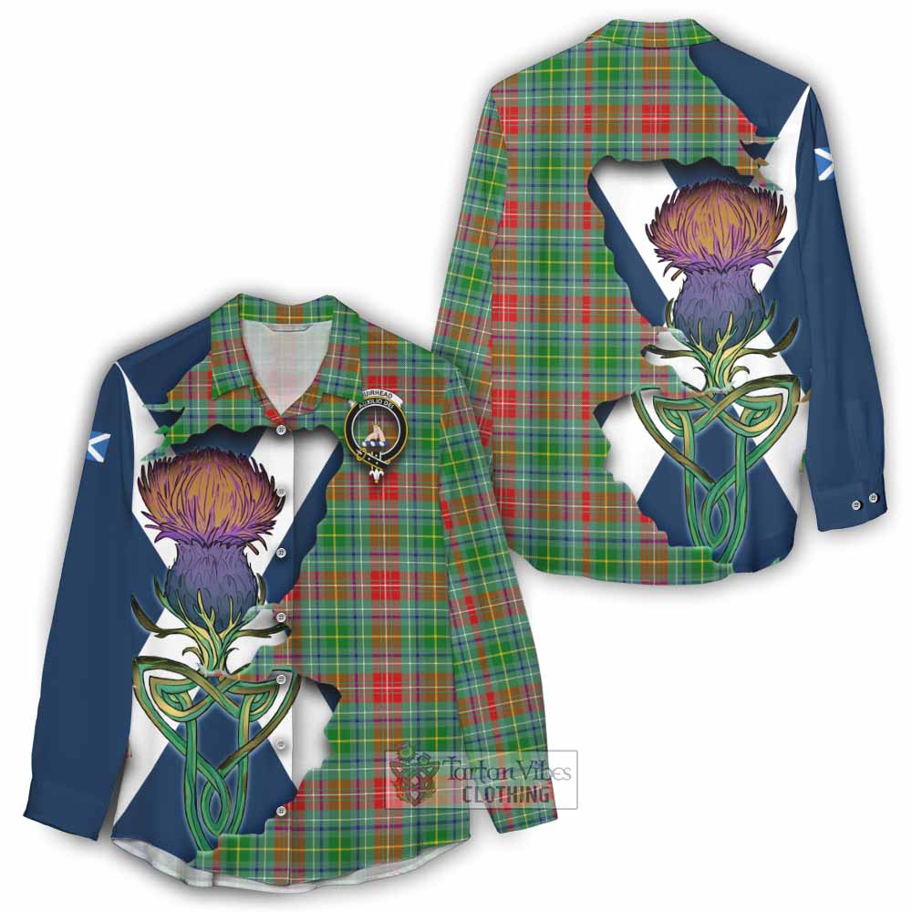 Tartan Vibes Clothing Muirhead Tartan Family Crest Women's Casual Shirt Scottish Thistle Celtic Inspired