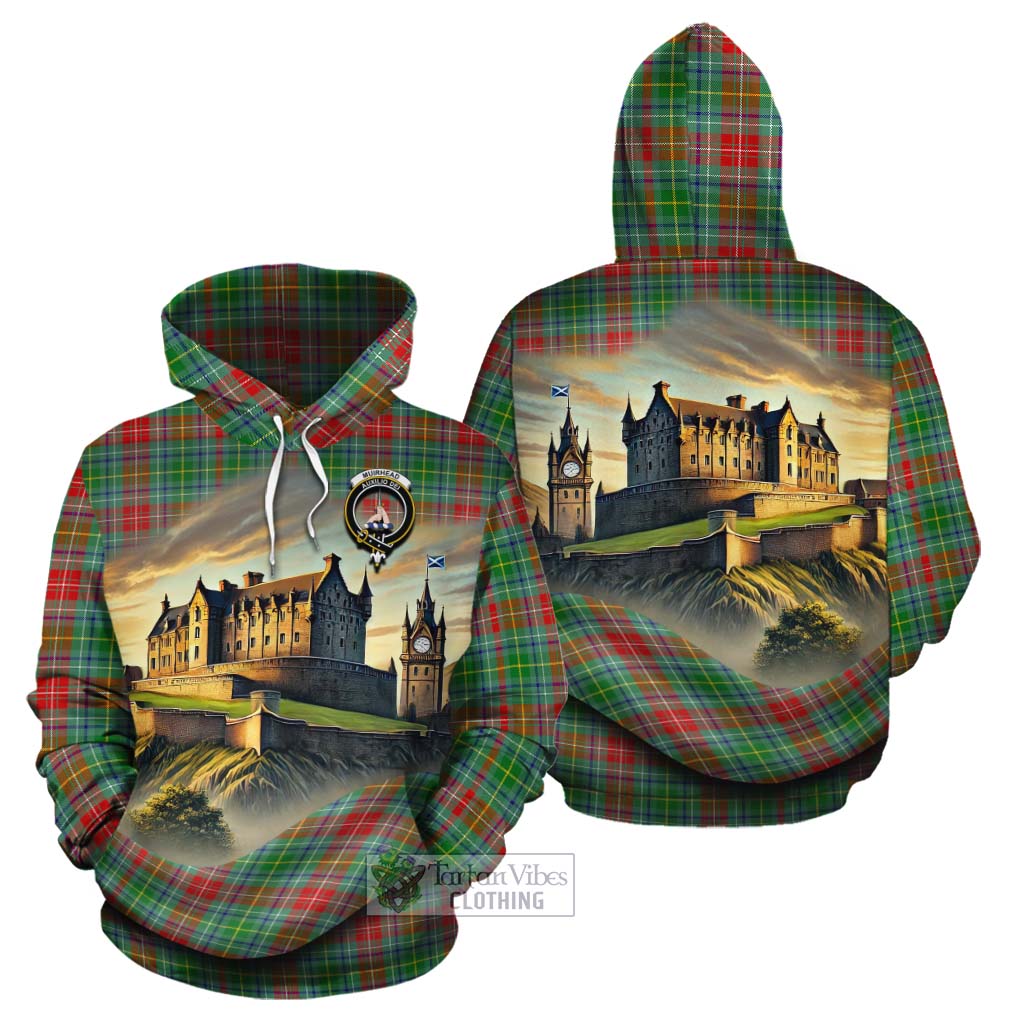 Muirhead Tartan Family Crest Cotton Hoodie with Scottish Ancient Castle Style - Tartan Vibes Clothing