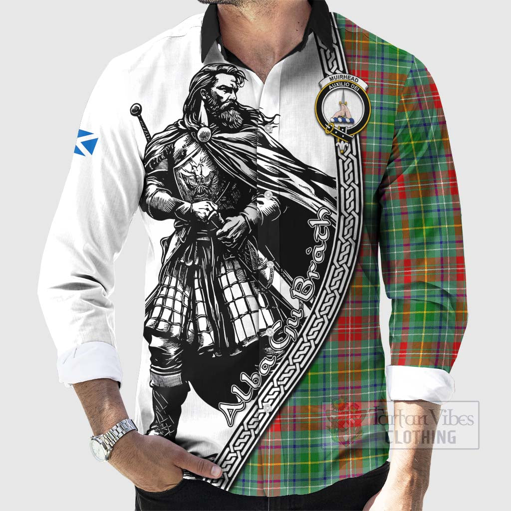 Muirhead Tartan Clan Crest Long Sleeve Button Shirt with Highlander Warrior Celtic Style - Tartan Vibes Clothing