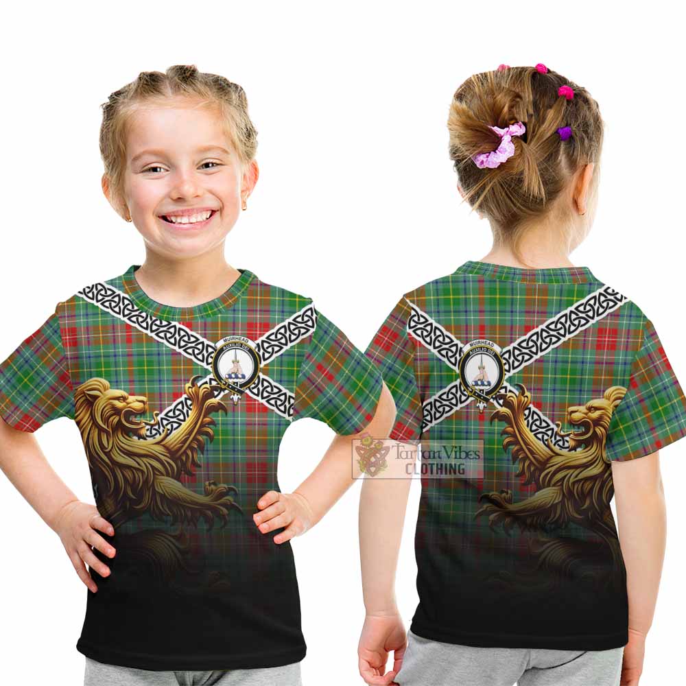 Muirhead Crest Tartan Kid T-Shirt with Golden Lion Emblem Celtic Style - Tartan Vibes Clothing