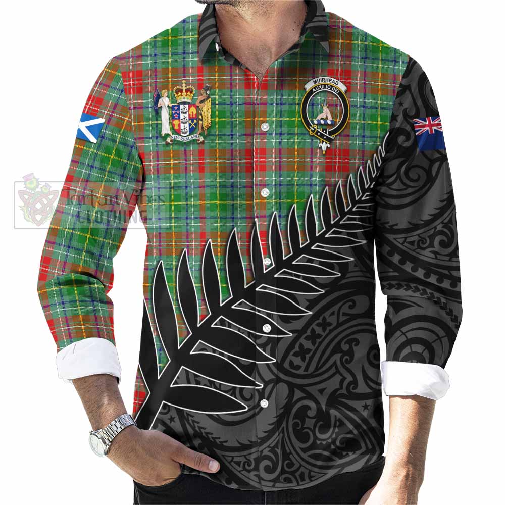 Muirhead Crest Tartan Long Sleeve Button Shirt with New Zealand Silver Fern Half Style - Tartan Vibes Clothing