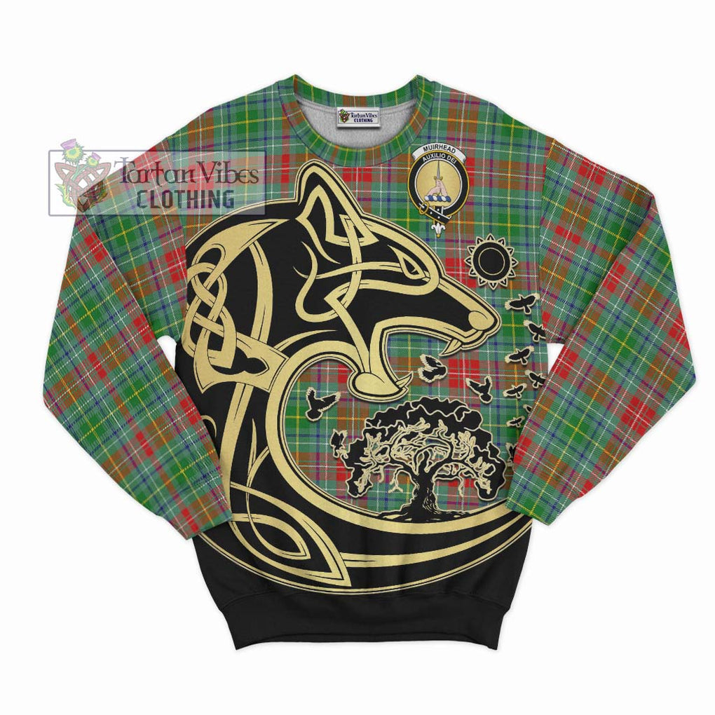 Muirhead Tartan Sweatshirt with Family Crest Celtic Wolf Style - Tartan Vibes Clothing