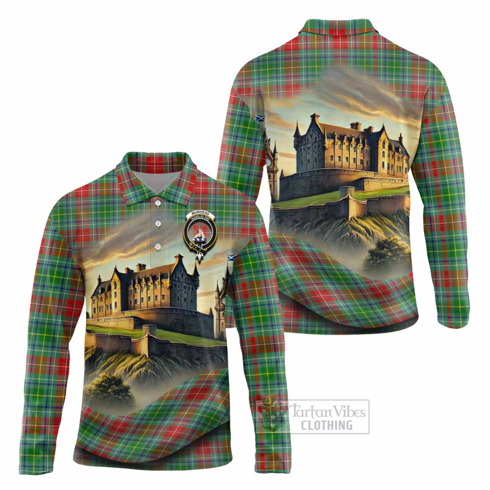 Muirhead Tartan Family Crest Long Sleeve Polo Shirt with Scottish Ancient Castle Style - Tartan Vibes Clothing