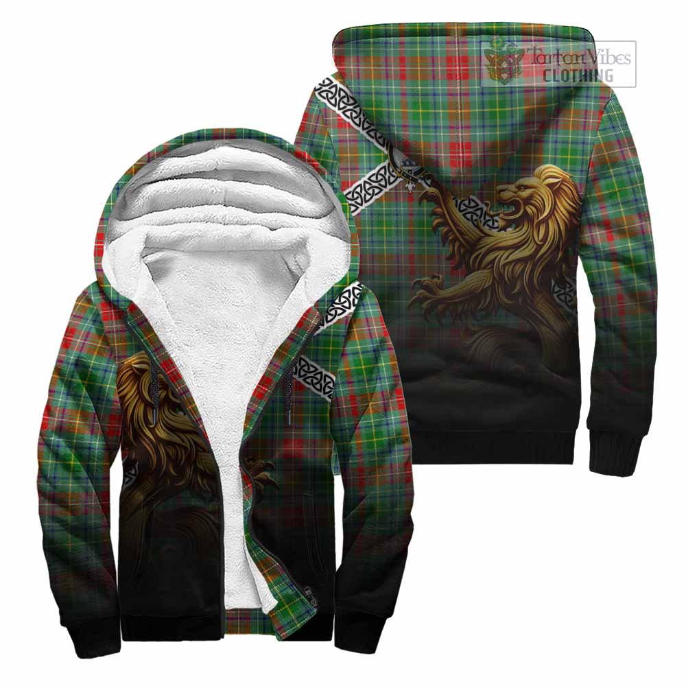 Muirhead Crest Tartan Sherpa Hoodie with Golden Lion Emblem Celtic Style Unisex - Tartan Vibes Clothing