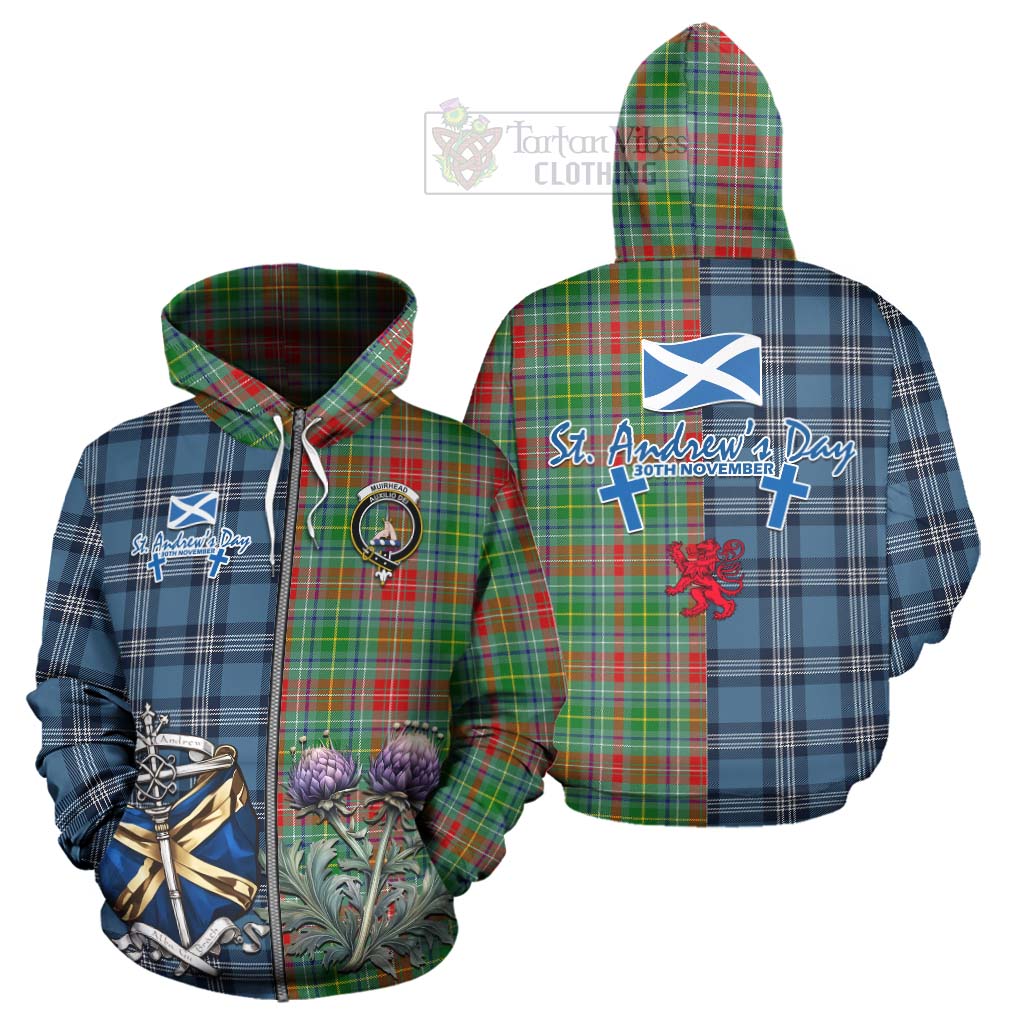 Muirhead Tartan Hoodie Happy St. Andrew's Day Half Tartan Style - Tartan Vibes Clothing