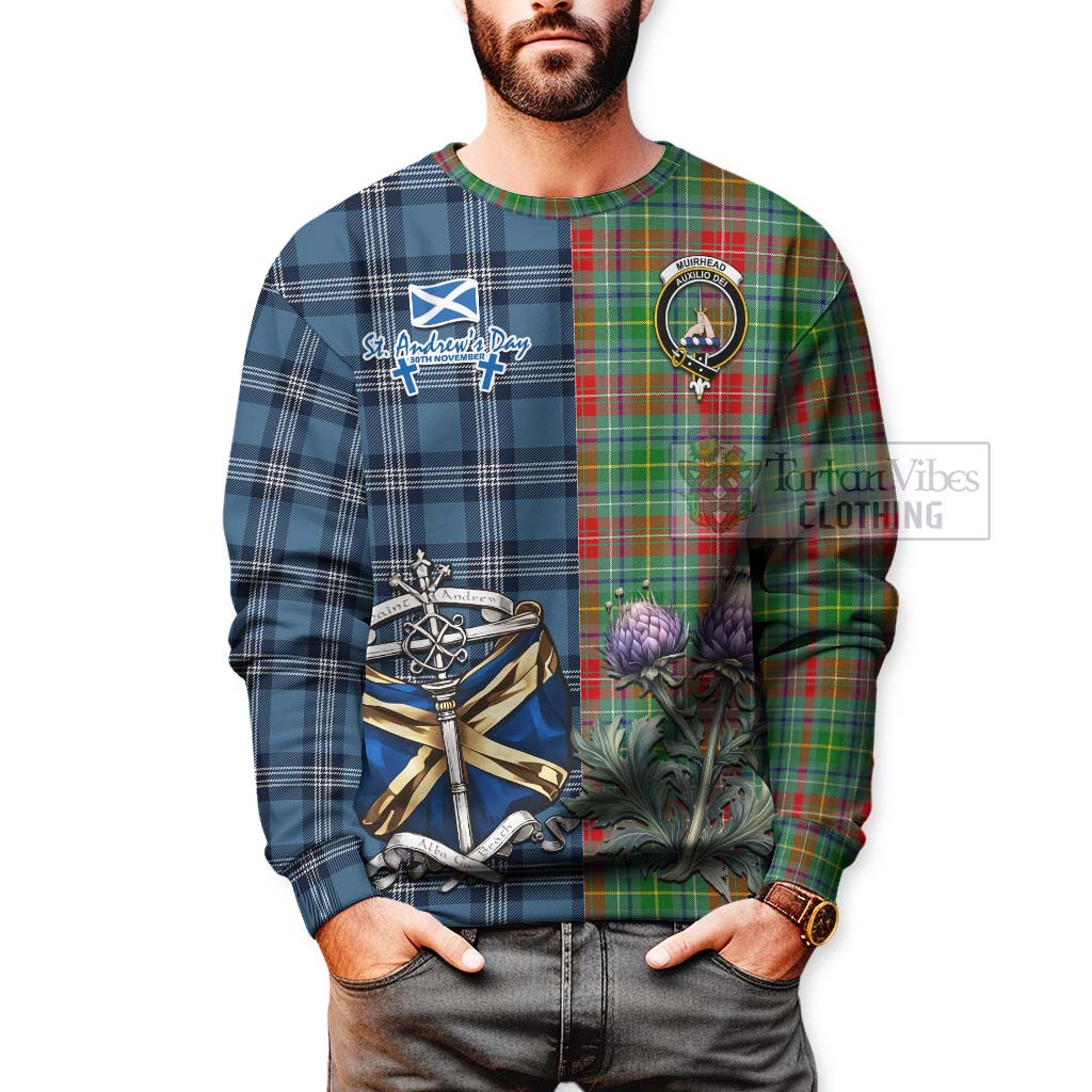 Muirhead Tartan Sweatshirt Happy St. Andrew's Day Half Tartan Style - Tartan Vibes Clothing