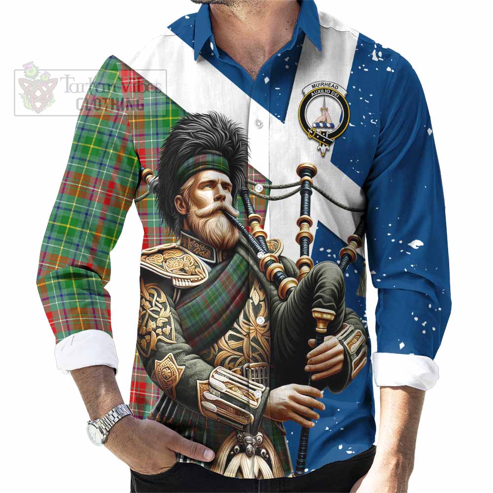 Muirhead Tartan Long Sleeve Button Shirt with Family Crest Scottish Bagpiper Vibes - Tartan Vibes Clothing
