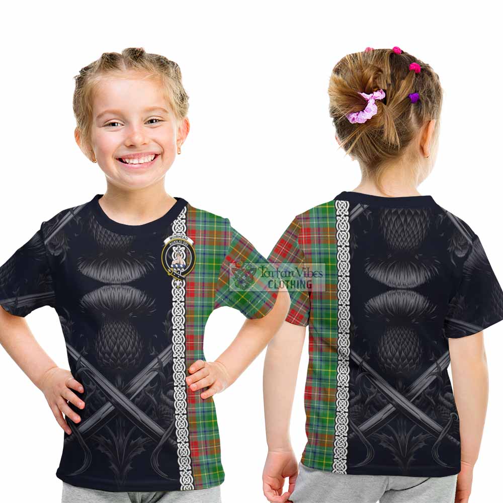 Muirhead Tartan Kid T-Shirt with Family Crest Cross Sword Thistle Celtic Vibes - Tartan Vibes Clothing