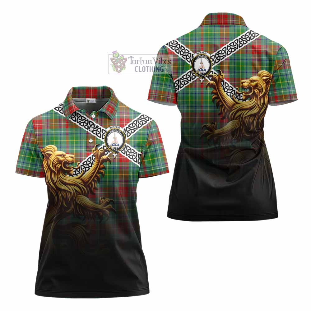 Muirhead Crest Tartan Women's Polo Shirt with Golden Lion Emblem Celtic Style - Tartan Vibes Clothing