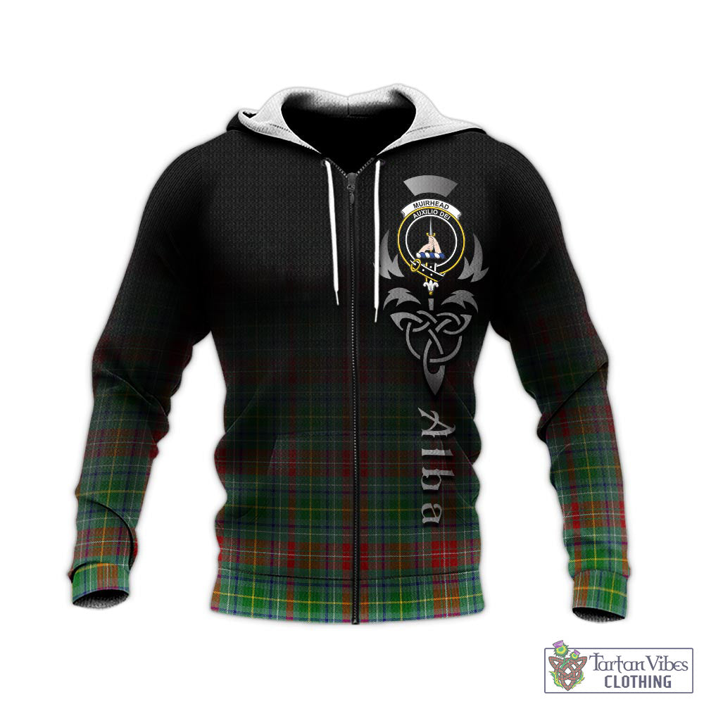 Tartan Vibes Clothing Muirhead Tartan Knitted Hoodie Featuring Alba Gu Brath Family Crest Celtic Inspired