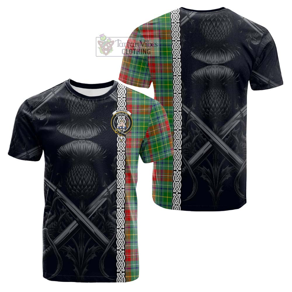 Muirhead Tartan Cotton T-shirt with Family Crest Cross Sword Thistle Celtic Vibes - Tartan Vibes Clothing