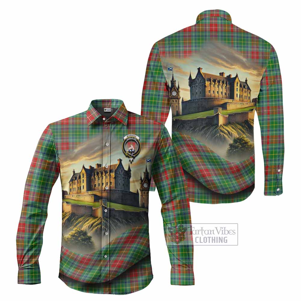 Tartan Vibes Clothing Muirhead Tartan Family Crest Long Sleeve Button Shirt with Scottish Ancient Castle Style