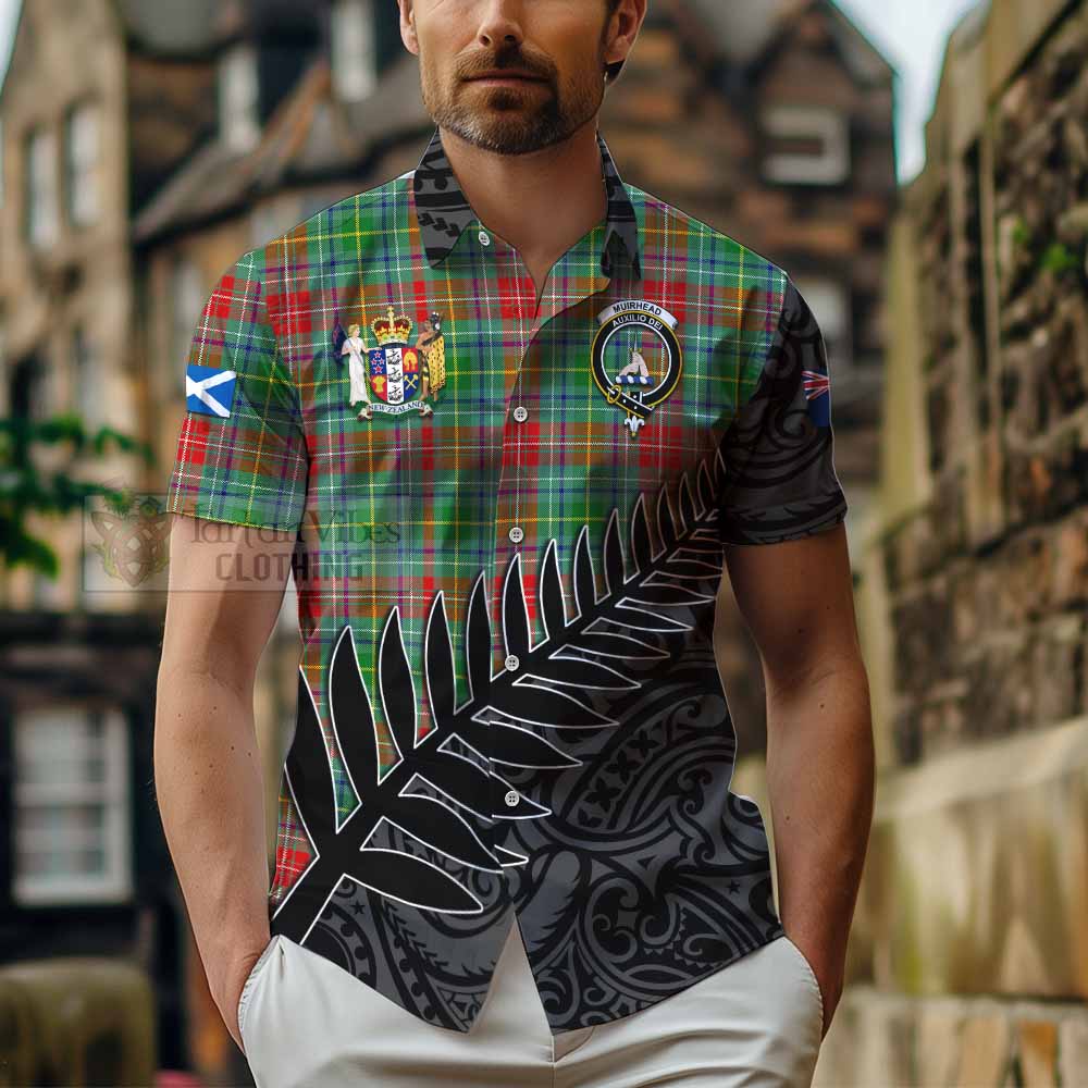 Muirhead Crest Tartan Hawaiian Shirt with New Zealand Silver Fern Half Style - Tartan Vibes Clothing