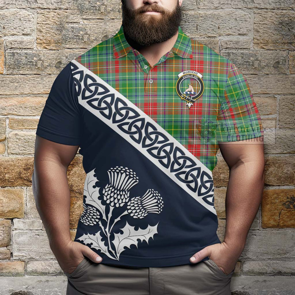 Muirhead Tartan Polo Shirt Featuring Thistle and Scotland Map - Tartanvibesclothing Store