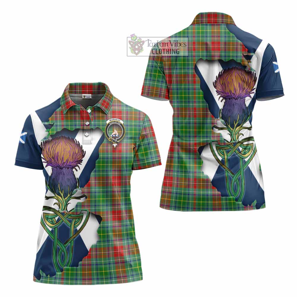 Tartan Vibes Clothing Muirhead Tartan Family Crest Women's Polo Shirt Scottish Thistle Celtic Inspired