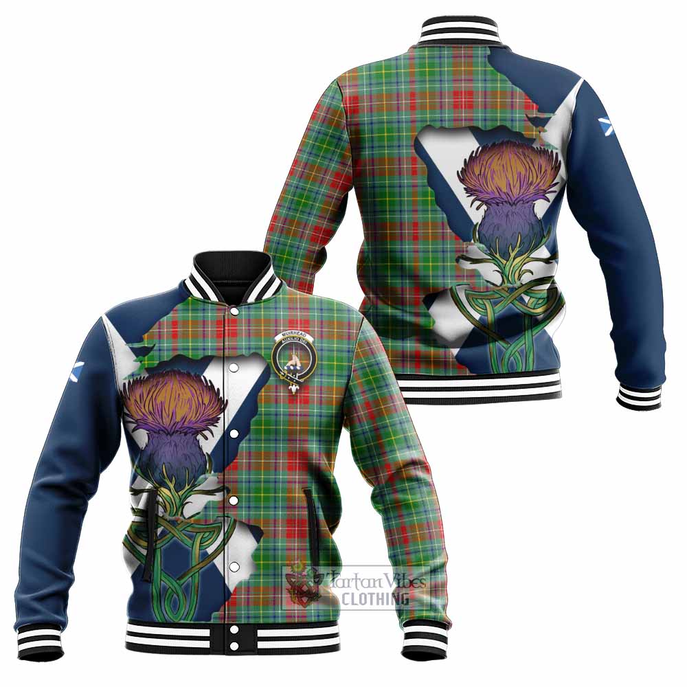 Tartan Vibes Clothing Muirhead Tartan Family Crest Baseball Jacket Scottish Thistle Celtic Inspired